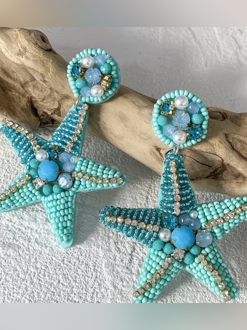 NWT Turquoise Beaded Starfish Drop Earrings, Summer Earrings